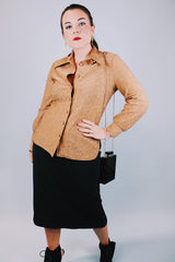 vintage 1970's long sleeve button up blouse with collar in gold metallic material