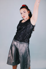 1960's sleeveless beaded and sequined black top