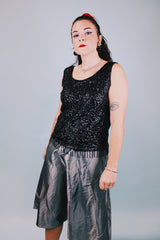 1960's sleeveless beaded and sequined black top
