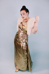 strapless 1980's gold metallic dress floor length with sweetheart neckline