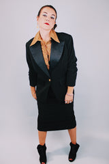 black blazer and high waisted midi skirt set 1980's vintage