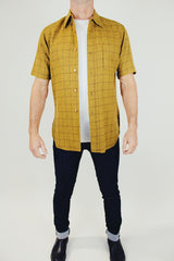 mustard short sleeve pendleton wool men's button up line pattern