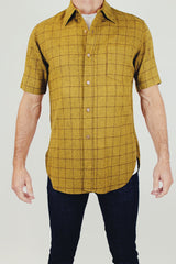 mustard short sleeve pendleton wool men's button up line pattern