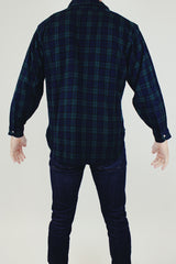 long sleeve navy and green tartan print vintage wool men's pendleton button up shirt
