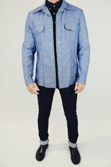 vintage lee chambray denim long sleeve men's jacket with collar and popper buttons