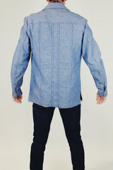 vintage lee chambray denim long sleeve men's jacket with collar and popper buttons