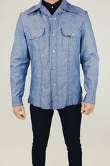 vintage lee chambray denim long sleeve men's jacket with collar and popper buttons