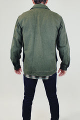 vintage 1940's green wool white stag men's work jacket with pockets and popper buttons