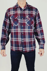 vintage pendleton long sleeve plaid men's wool button up in grey blue and maroon