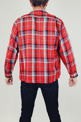 long sleeve wool button up shirt with collar in red and grey plaid men's vintage