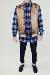 vintage sleeveless men's vest buttons up the front in fur and suede