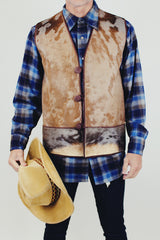 vintage sleeveless men's vest buttons up the front in fur and suede