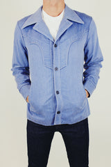 men's vintage denim button up jacket western style with double lapel