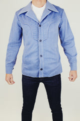 men's vintage denim button up jacket western style with double lapel