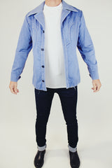 men's vintage denim button up jacket western style with double lapel