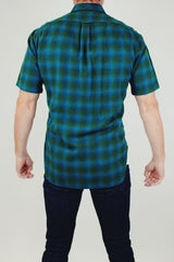 short sleeve men's vintage wool pendleton plaid button up in green