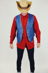 men's vintage levi's orange lable denim western style vest with popper buttons and two front pockets