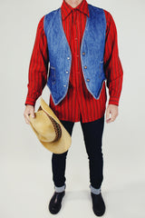 men's vintage levi's orange lable denim western style vest with popper buttons and two front pockets