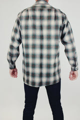 vintage men's pendleton wool long sleeve button up shirt in green and white plaid print