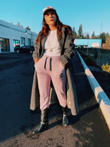 long grey wool pendleton trench coat with tie belt and double lapel