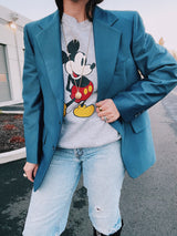 long sleeve heathered grey pullover crew neck sweater with mickey mouse graphic on the front vintage