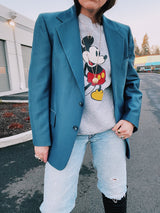 long sleeve blue blazer men's two button closure double lapel 1970's