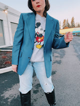 long sleeve blue blazer men's two button closure double lapel 1970's