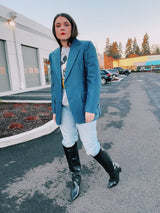 long sleeve blue blazer men's two button closure double lapel 1970's