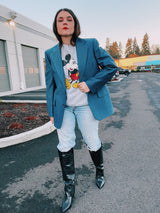 long sleeve blue blazer men's two button closure double lapel 1970's