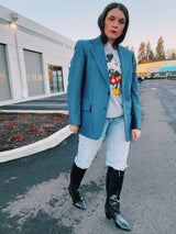 long sleeve blue blazer men's two button closure double lapel 1970's