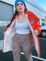 long sleeve bright orange zip up jacket with white fleece liner vintage