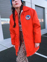long sleeve bright orange zip up jacket with white fleece liner vintage