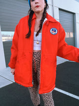 long sleeve bright orange zip up jacket with white fleece liner vintage