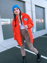 long sleeve bright orange zip up jacket with white fleece liner vintage