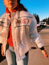 long sleeve white satin bomber 1984 rick mears indy 500 winner