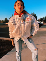 long sleeve white satin bomber 1984 rick mears indy 500 winner