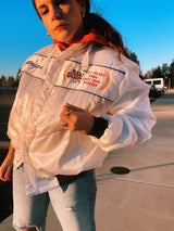 long sleeve white satin bomber 1984 rick mears indy 500 winner