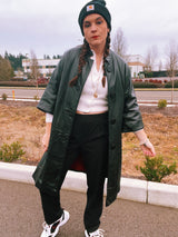 women's vintage 1960's mod black leather jacket buttons up the front 3/4 arm length