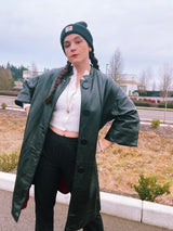 women's vintage 1960's mod black leather jacket buttons up the front 3/4 arm length