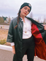 women's vintage 1960's mod black leather jacket buttons up the front 3/4 arm length