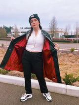 women's vintage 1960's mod black leather jacket buttons up the front 3/4 arm length