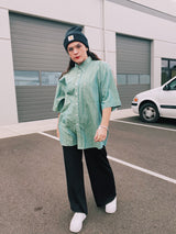 1980's short sleeve striped ralph lauren button up shirt in green