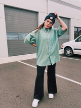 1980's short sleeve striped ralph lauren button up shirt in green