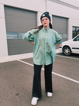 1980's short sleeve striped ralph lauren button up shirt in green