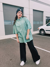 1980's short sleeve striped ralph lauren button up shirt in green