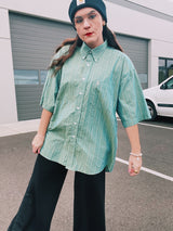 1980's short sleeve striped ralph lauren button up shirt in green