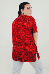 vintage red Hawaiian print button up back