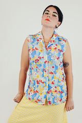 vintage floral button up blouse front