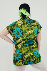 Green Blue Hawaiian print smock top back