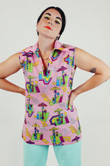 vintage pink printed blouse with collar